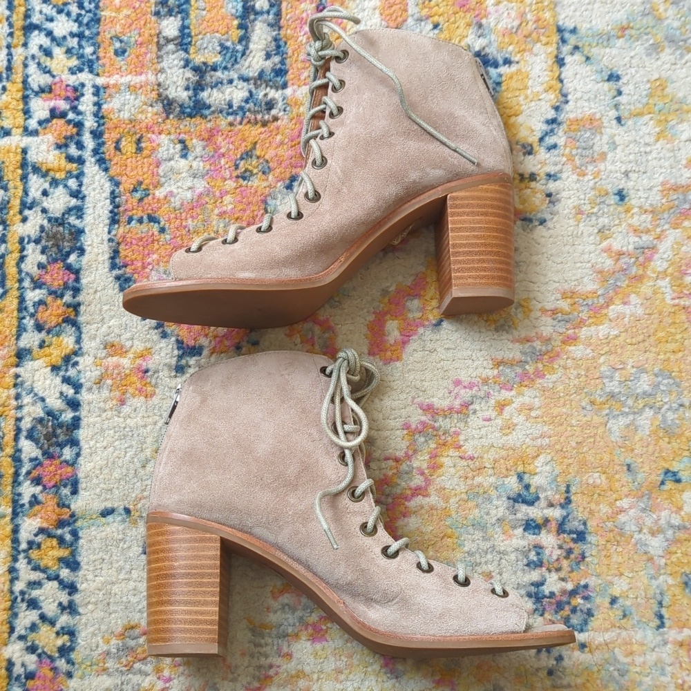 Jeffrey Campbell Cors Suede Leather Lace Up Peep Toe Ankle Booties Light Grey 9 - Picture 8 of 16